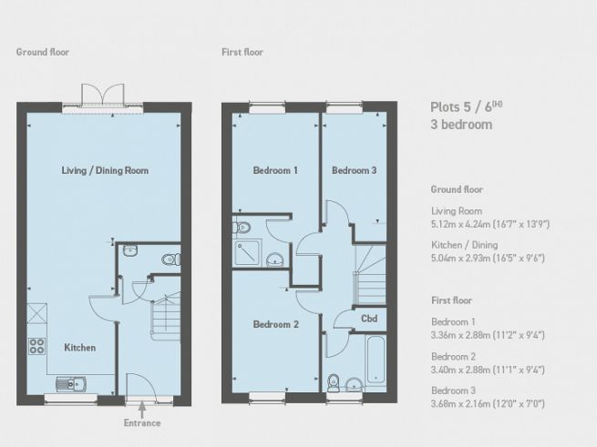 Floor plan 3 bedroom house, plot 5 & 6 - artist's impression subject to change
